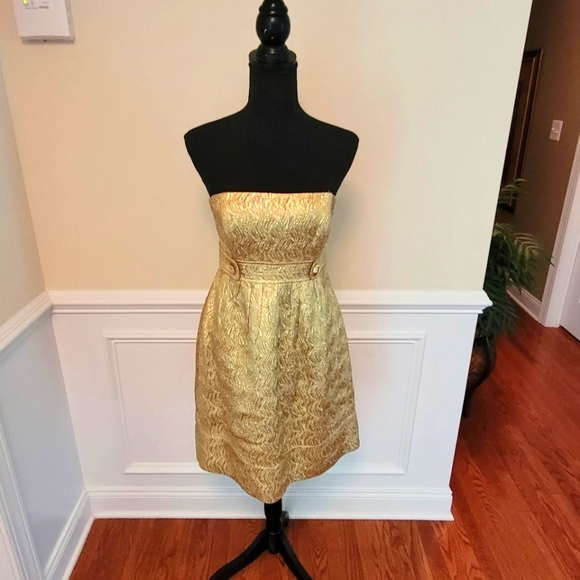 Shoshanna Dresses Shoshanna Gold Tube Top Cocktail Dress Poshmark